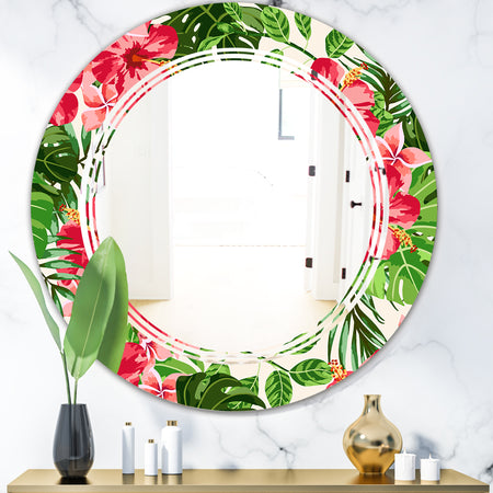Tropical Leaves and Flowers I - Cottage Round or Oval Wall Mirror - Triple C