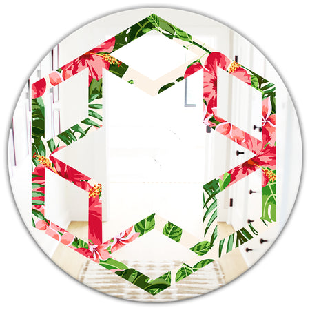 Tropical Leaves and Flowers I - Cottage Round or Oval Wall Mirror - Hexagon Star