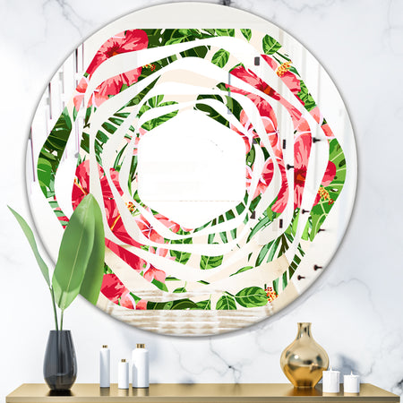 Tropical Leaves and Flowers I - Cottage Round or Oval Wall Mirror - Whirl