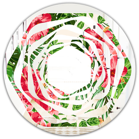 Tropical Leaves and Flowers I - Cottage Round or Oval Wall Mirror - Whirl