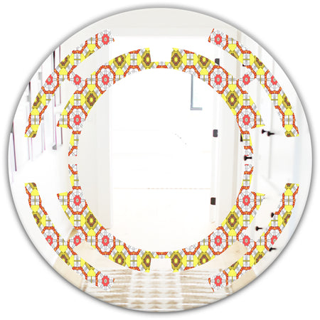 Retro Ethnic Abstract Kaleidoscope Design - Modern Round or Oval Wall Mirror - Space