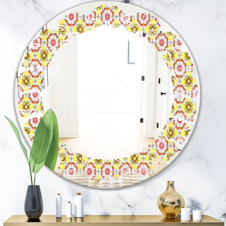 Retro Ethnic Abstract Kaleidoscope Design - Modern Round or Oval Wall Mirror - Leaves