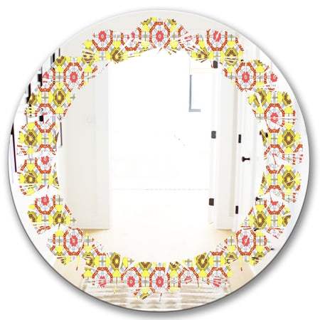 Retro Ethnic Abstract Kaleidoscope Design - Modern Round or Oval Wall Mirror - Leaves
