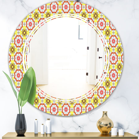 Retro Ethnic Abstract Kaleidoscope Design - Modern Round or Oval Wall Mirror - Triple C