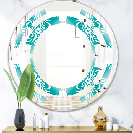 Retro Turquoise Pattern - Modern Round or Oval Wall Mirror - Space