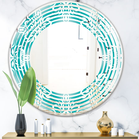 Retro Turquoise Pattern - Modern Round or Oval Wall Mirror - Wave