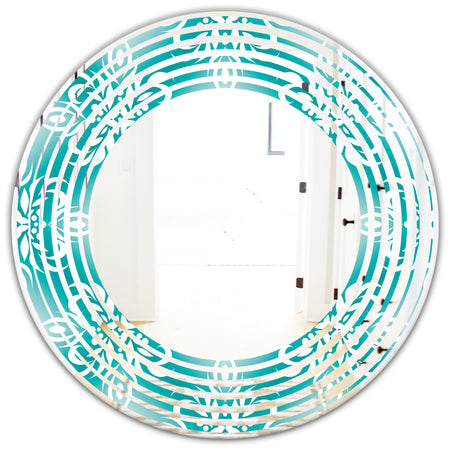 Retro Turquoise Pattern - Modern Round or Oval Wall Mirror - Wave