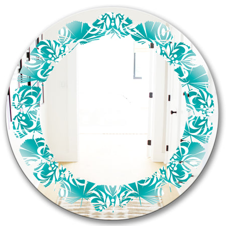 Retro Turquoise Pattern - Modern Round or Oval Wall Mirror - Leaves