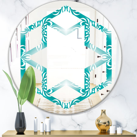 Retro Turquoise Pattern - Modern Round or Oval Wall Mirror - Hexagon Star