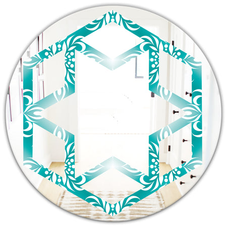 Retro Turquoise Pattern - Modern Round or Oval Wall Mirror - Hexagon Star
