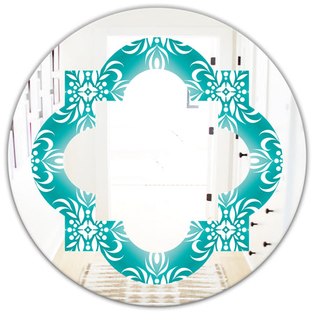 Retro Turquoise Pattern - Modern Round or Oval Wall Mirror - Quatrefoil