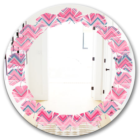 Abstract Retro Geometric III - Modern Round or Oval Wall Mirror - Leaves