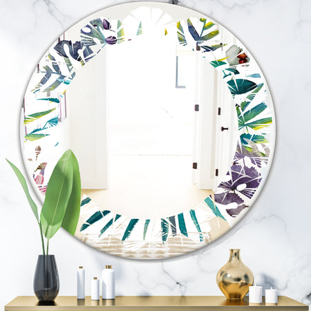 Retro Floral Botanical Design II - Modern Round or Oval Wall Mirror - Leaves