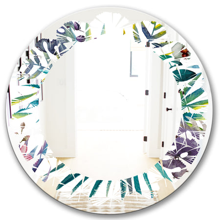 Retro Floral Botanical Design II - Modern Round or Oval Wall Mirror - Leaves