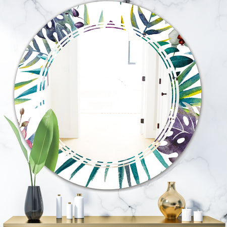 Retro Floral Botanical Design II - Modern Round or Oval Wall Mirror - Triple C
