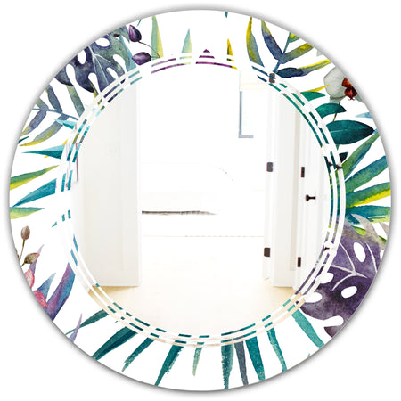 Retro Floral Botanical Design II - Modern Round or Oval Wall Mirror - Triple C