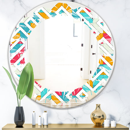 Abstract Retro Geometry I - Modern Round or Oval Wall Mirror - Leaves