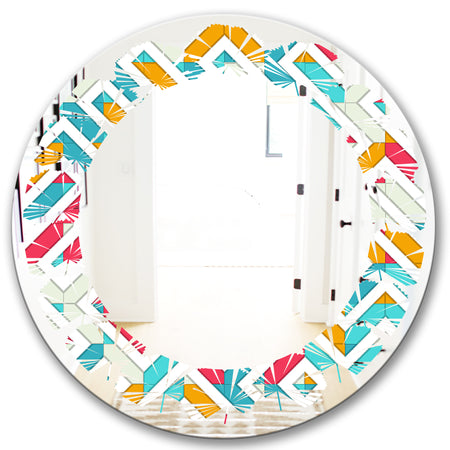 Abstract Retro Geometry I - Modern Round or Oval Wall Mirror - Leaves