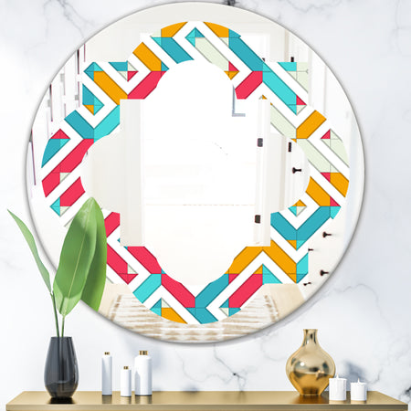 Abstract Retro Geometry I - Modern Round or Oval Wall Mirror - Quatrefoil