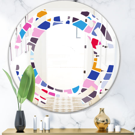 Abstract Retro Geometric Pattern I - Modern Round or Oval Wall Mirror - Space