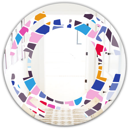 Abstract Retro Geometric Pattern I - Modern Round or Oval Wall Mirror - Space