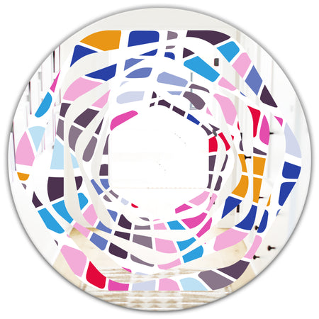 Abstract Retro Geometric Pattern I - Modern Round or Oval Wall Mirror - Whirl
