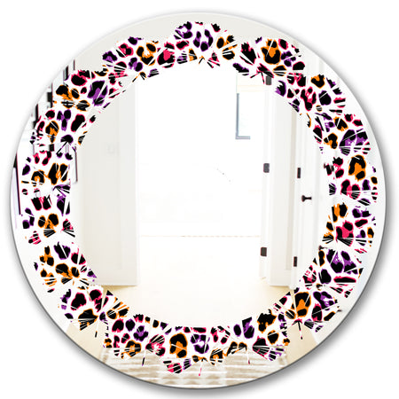 Leopard Fur Safari VII - Modern Round or Oval Wall Mirror - Leaves