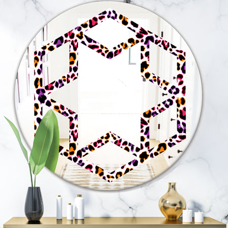 Leopard Fur Safari VII - Modern Round or Oval Wall Mirror - Hexagon Star