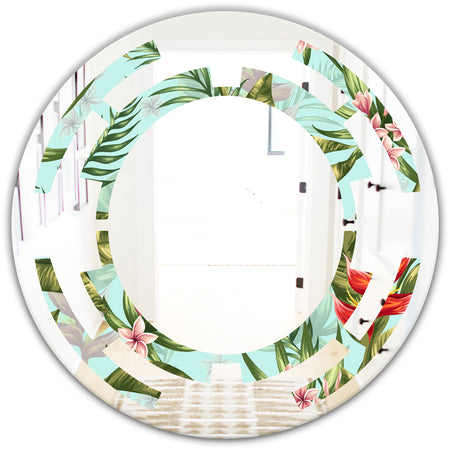 Tropical Foliage II - Modern Round or Oval Wall Mirror - Space