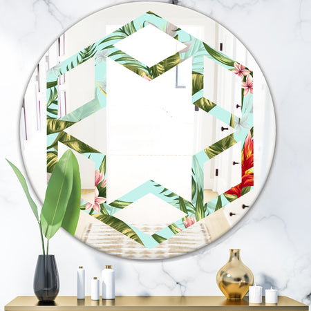 Tropical Foliage II - Modern Round or Oval Wall Mirror - Hexagon Star