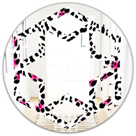 Glam Leopard Pattern - Modern Round or Oval Wall Mirror - Hexagon Star