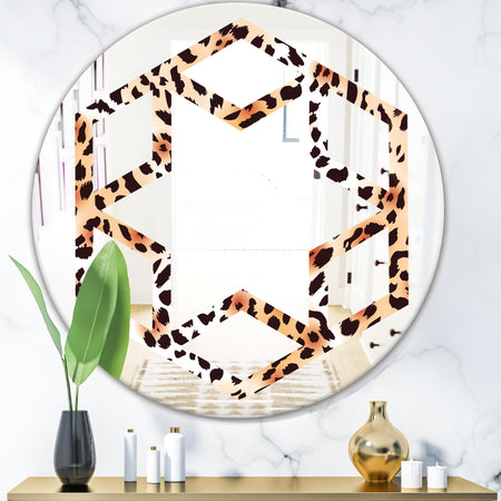 Leopard Fur Safari II - Modern Round or Oval Wall Mirror - Hexagon Star