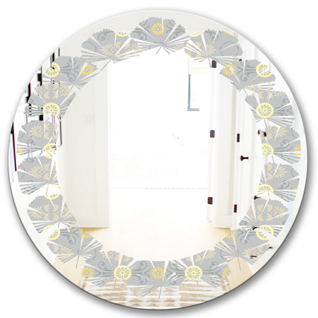 Golden Cornflower Pattern - Modern Round or Oval Wall Mirror - Leaves