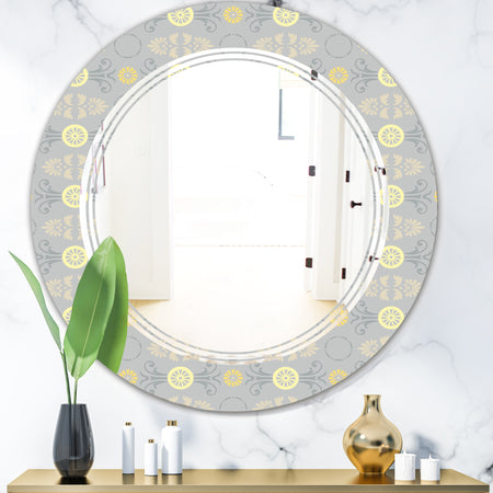 Golden Cornflower Pattern - Modern Round or Oval Wall Mirror - Triple C
