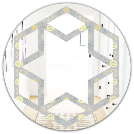 Golden Cornflower Pattern - Modern Round or Oval Wall Mirror - Hexagon Star