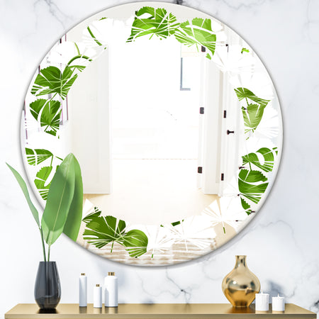 Tropical Palm Leaves II - Modern Round or Oval Wall Mirror - Leaves