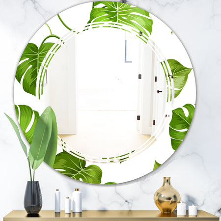 Tropical Palm Leaves II - Modern Round or Oval Wall Mirror - Triple C