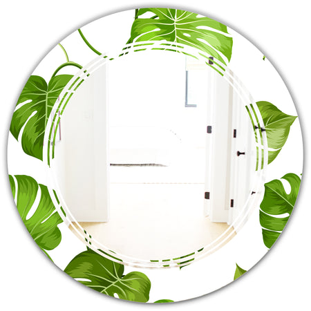 Tropical Palm Leaves II - Modern Round or Oval Wall Mirror - Triple C