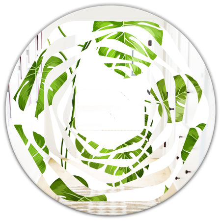 Tropical Palm Leaves II - Modern Round or Oval Wall Mirror - Whirl