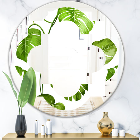 Tropical Palm Leaves II - Modern Round or Oval Wall Mirror - Quatrefoil