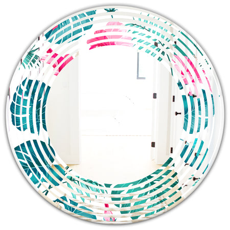Tropical Botanicals and Flowers - Modern Round or Oval Wall Mirror - Wave