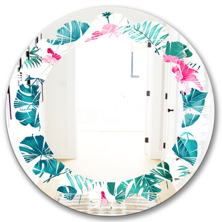 Tropical Botanicals and Flowers - Modern Round or Oval Wall Mirror - Leaves