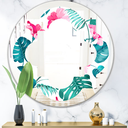 Tropical Botanicals and Flowers - Modern Round or Oval Wall Mirror - Quatrefoil