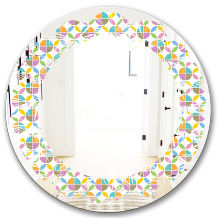 Retro Geometric Design VIII - Modern Round or Oval Wall Mirror - Leaves