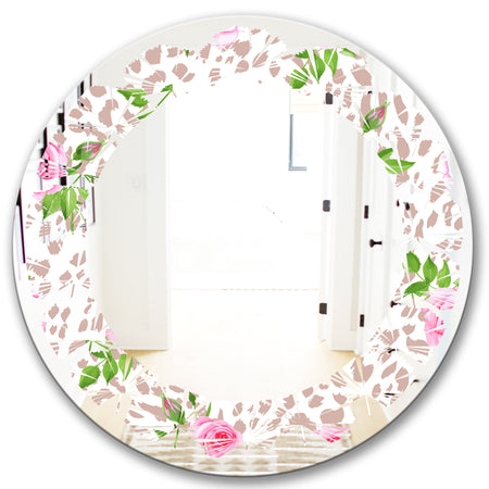 Leopard Fur Safari IV - Modern Round or Oval Wall Mirror - Leaves