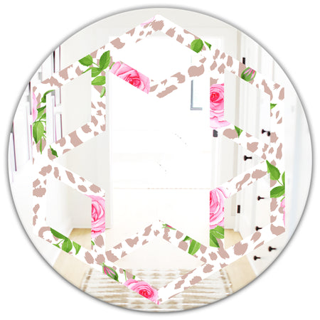 Leopard Fur Safari IV - Modern Round or Oval Wall Mirror - Hexagon Star