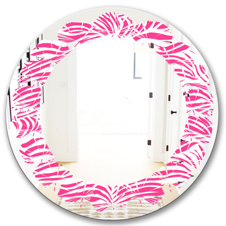 Glamour Zebra Animal Pattern - Modern Round or Oval Wall Mirror - Leaves