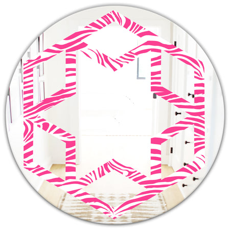 Glamour Zebra Animal Pattern - Modern Round or Oval Wall Mirror - Hexagon Star