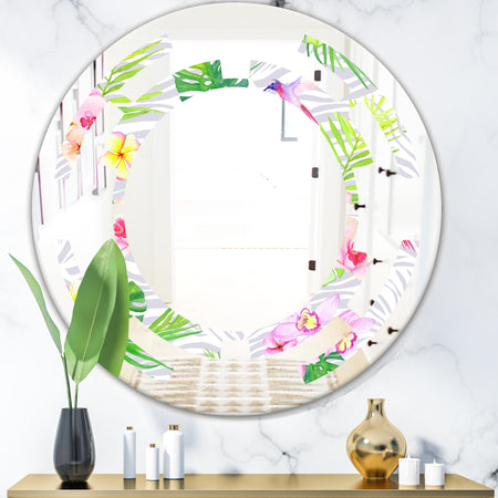 Tropical Botanicals and Flowers VI - Modern Round or Oval Wall Mirror - Space