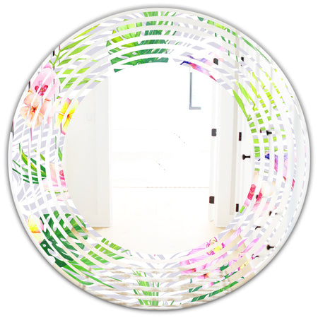 Tropical Botanicals and Flowers VI - Modern Round or Oval Wall Mirror - Wave